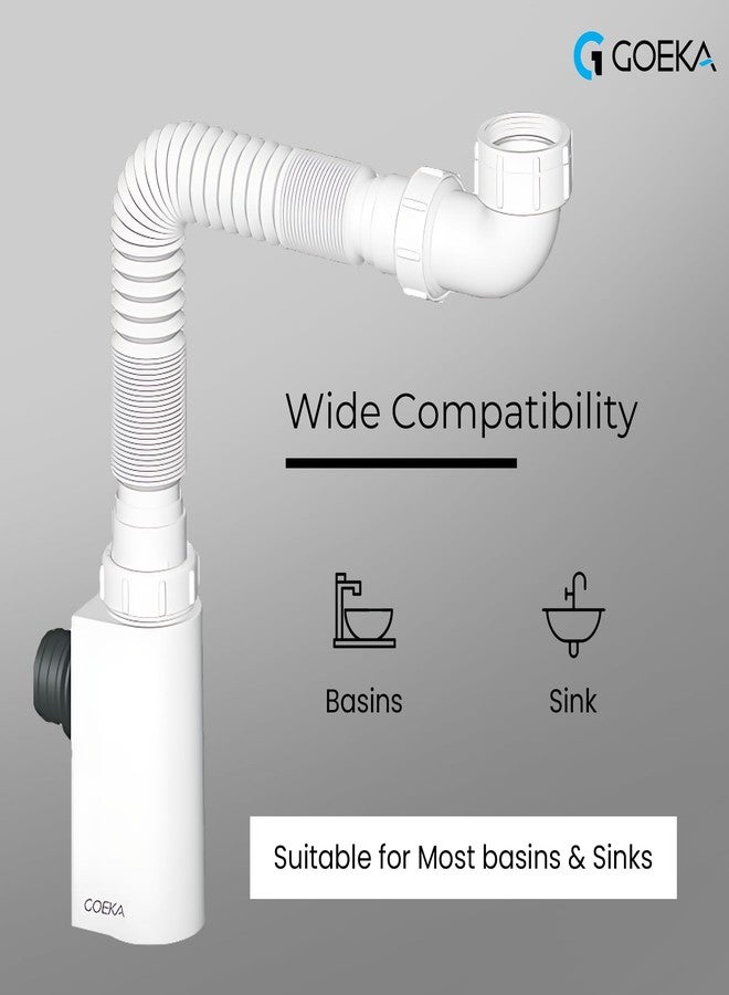GOEKA ABS Bottle Trap with Expandable Pipe | Height Adjustable Waste Outlet Pipe for Bathroom, Wash Basin & Kitchen Sink | Modern White ABS Body | Anti-Leak & Durable (Bottle Trap Only) - Image 4